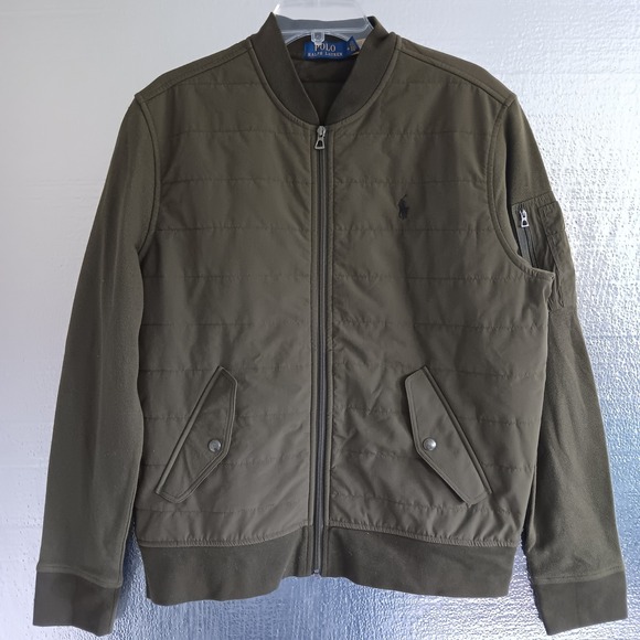 Polo Ralph Lauren Other - Polo Ralph Lauren Bomber Jacket Mens M Olive Excellent Quilted Hybrid Zip Up